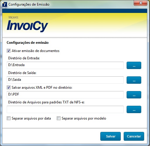 Preferências de Configurações de Emissão