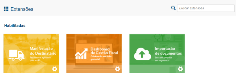 Tela das extensões disponiveis no contrato.