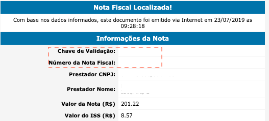 Nota fiscal localizada