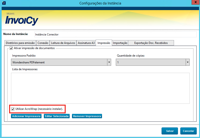 Configurações de impressão
