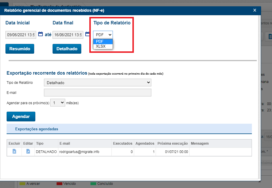 Relatório gerencial de documentos recebidos na versão 2.40.0 do InvoiCy