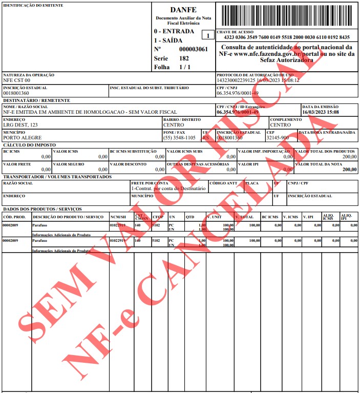 DANFE de cancelamento