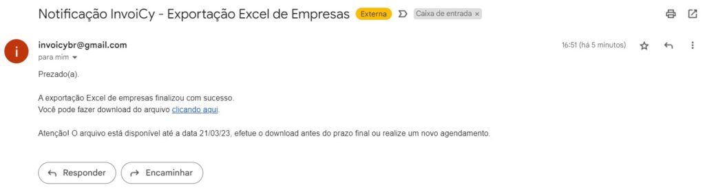E-mail de exportação de empresas