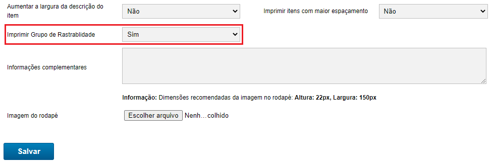Parâmetro DANFE rastreabilidade