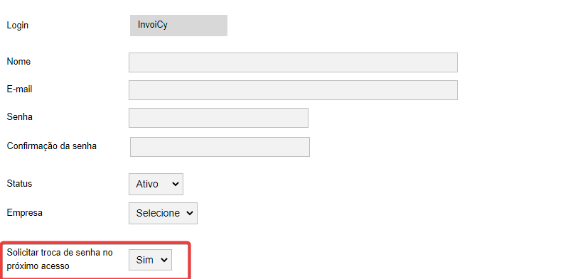 Campo para troca de senha
