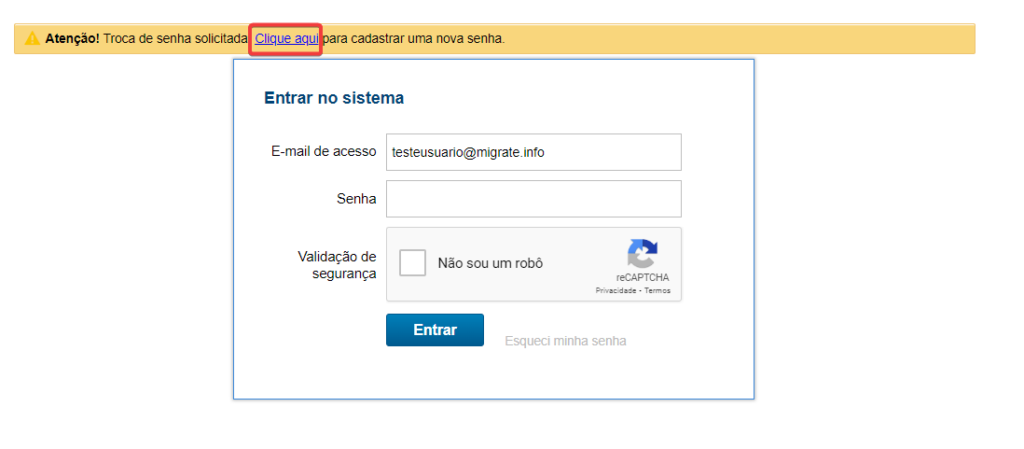 Trocar senha no login