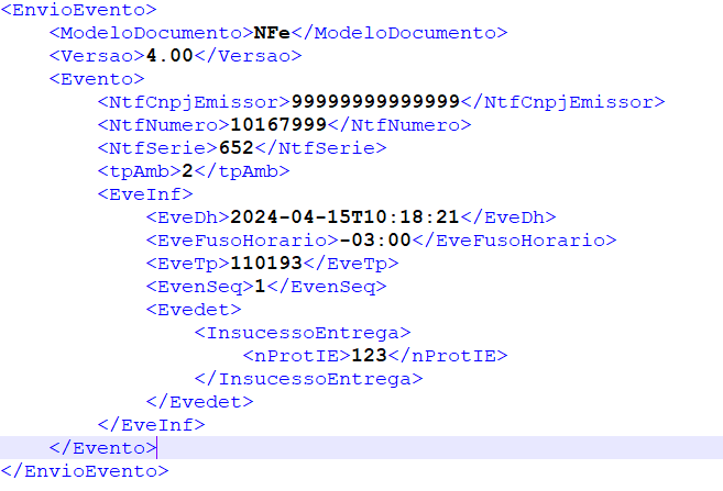 Imagem com um exemplo de xml de cancelamento do envio do evento.
