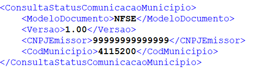 Estrutura de consulta do status de serviço em XML